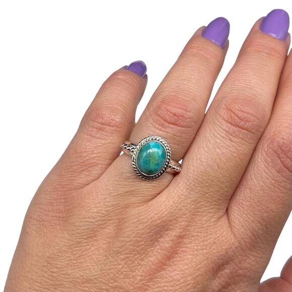Kingman Turquoise Ring Size 6 Solid 925 Sterling Silver Boho Western Oval Stone - Picture 3 of 5